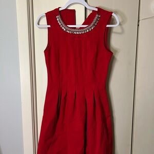 Monteau Red Mini Dress with Embellished Neckline